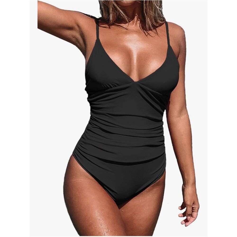 Cupshe Tummy Control Black One Piece Bathing Suit(Size XS)